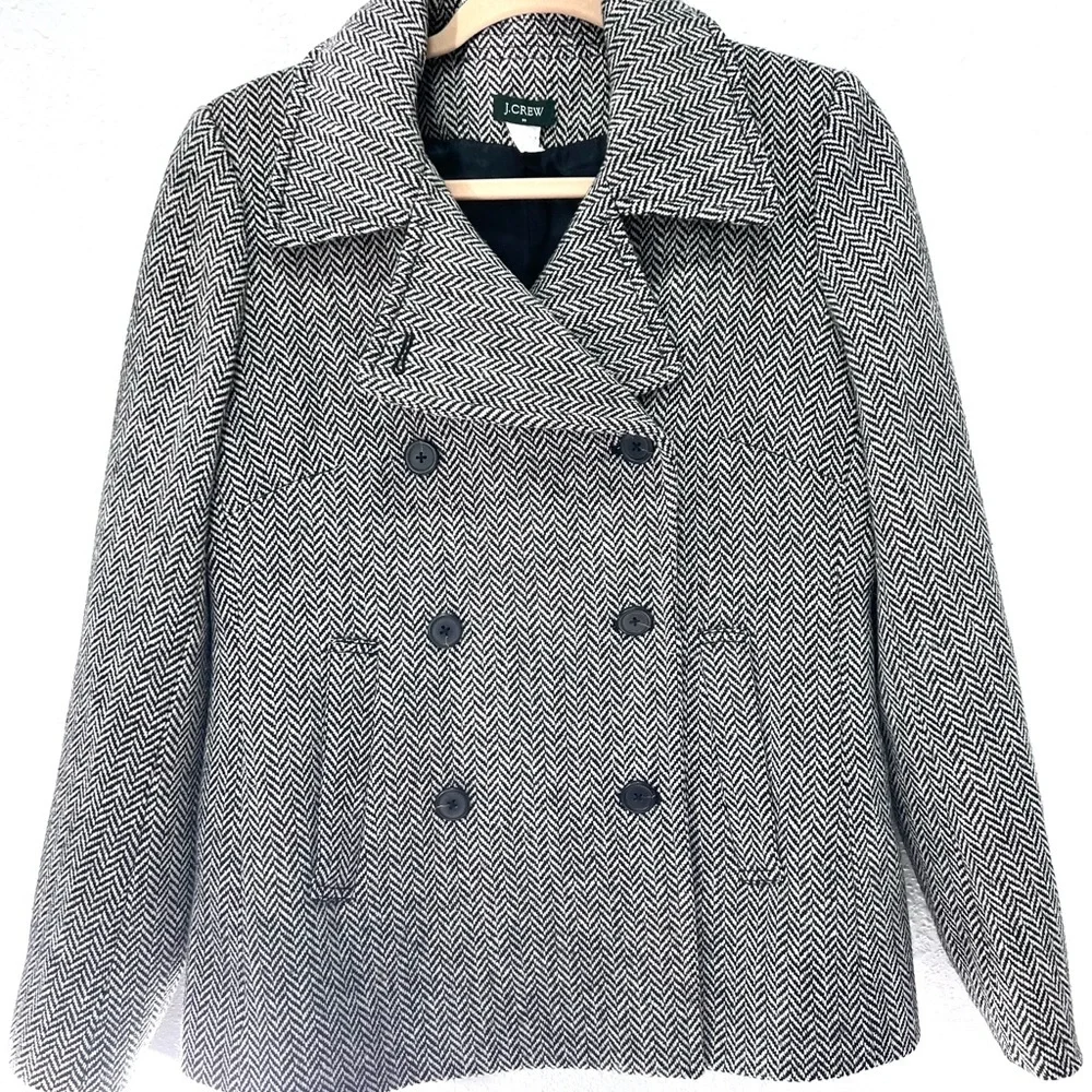 J. Crew Monochrome Herringbone Pea Coat‎ - Picture 8 of 8